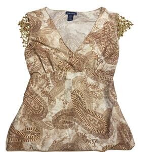 Vintage Y2K Candie's Paisley Beaded Sleeve Top – Size M – Boho Chic